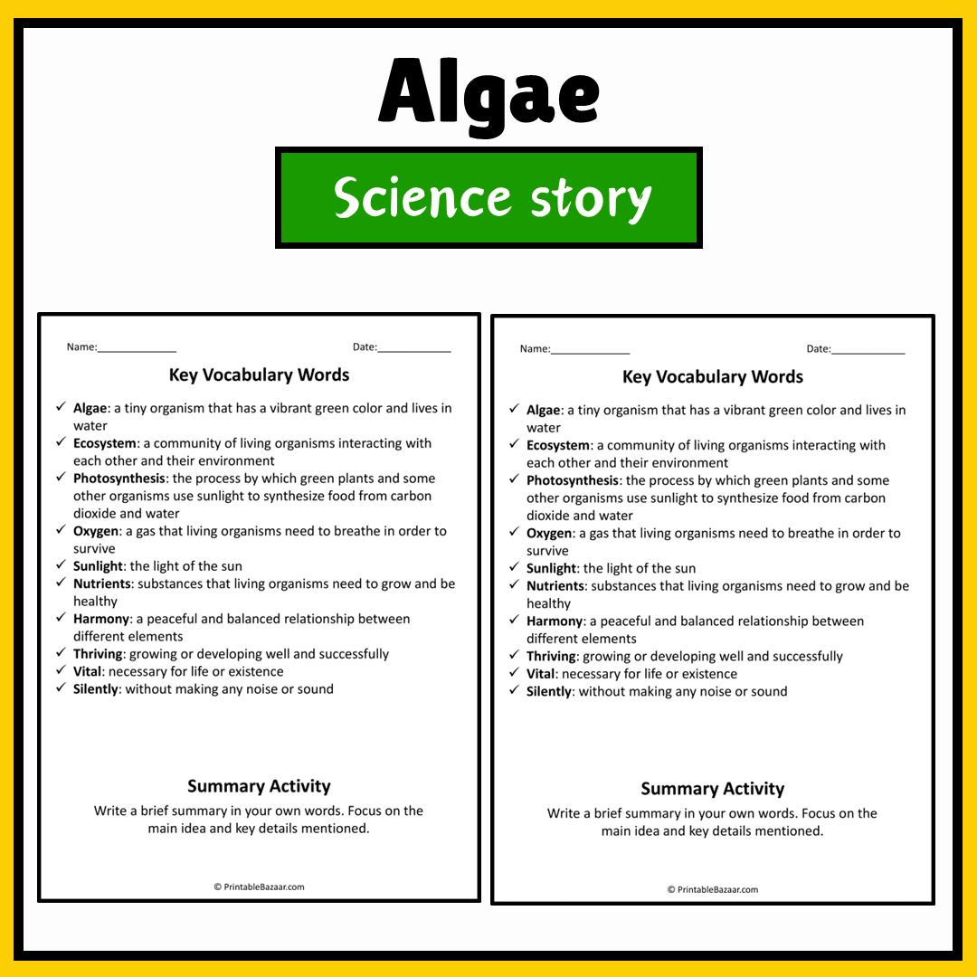 Algae | Science Story Reading Comprehension Activity