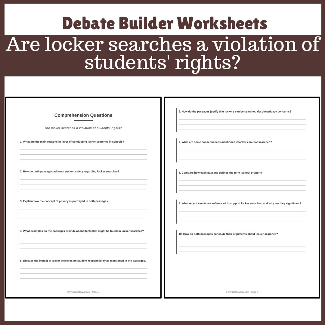 Are locker searches a violation of students' rights? | Favour and Against Worksheet Printable Activity
