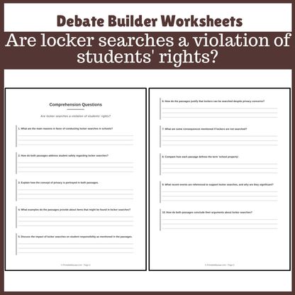 Are locker searches a violation of students' rights? | Favour and Against Worksheet Printable Activity