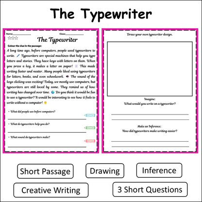 The Typewriter | Short Reading Comprehension Creative Worksheet