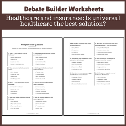 Healthcare and insurance: Is universal healthcare the best solution? | Favour and Against Worksheet Printable Activity