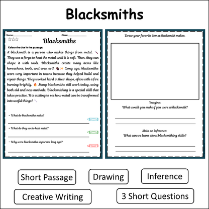Blacksmiths | Short Reading Comprehension Creative Worksheet