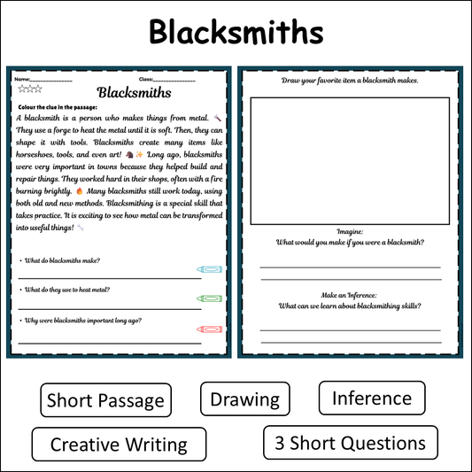 Blacksmiths | Short Reading Comprehension Creative Worksheet