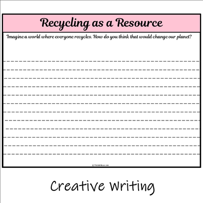 Recycling as a Resource | Main Idea and Supporting Details Reading Passage and Questions