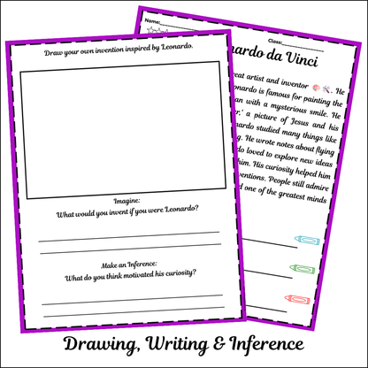 Leonardo da Vinci | Short Reading Comprehension Creative Worksheet
