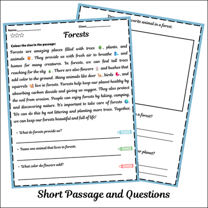 Forests | Short Reading Comprehension Creative Worksheet