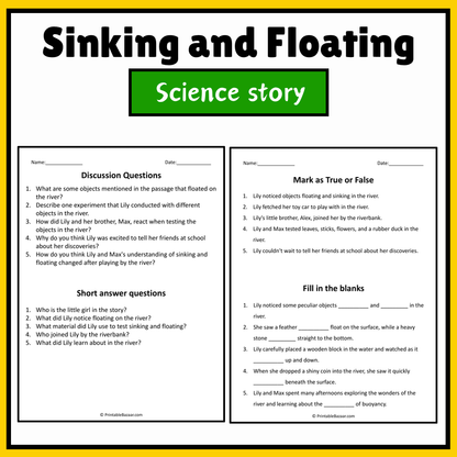 Sinking and Floating | Science Story Reading Comprehension Activity