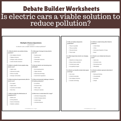 Is electric cars a viable solution to reduce pollution? | Favour and Against Worksheet Printable Activity