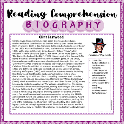 Clint Eastwood | Biography Reading Comprehension and Questions Worksheet