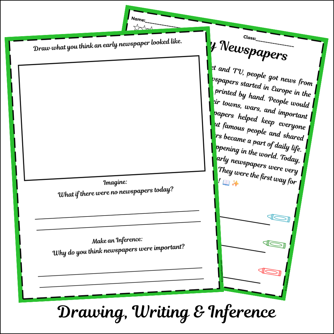 Early Newspapers | Short Reading Comprehension Creative Worksheet