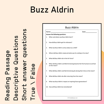 Buzz Aldrin | Reading Comprehension Passage Printable Activity