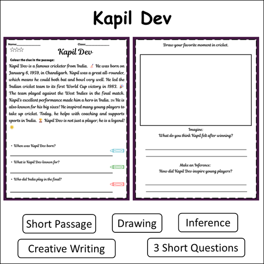 Kapil Dev | Short Reading Comprehension Creative Worksheet
