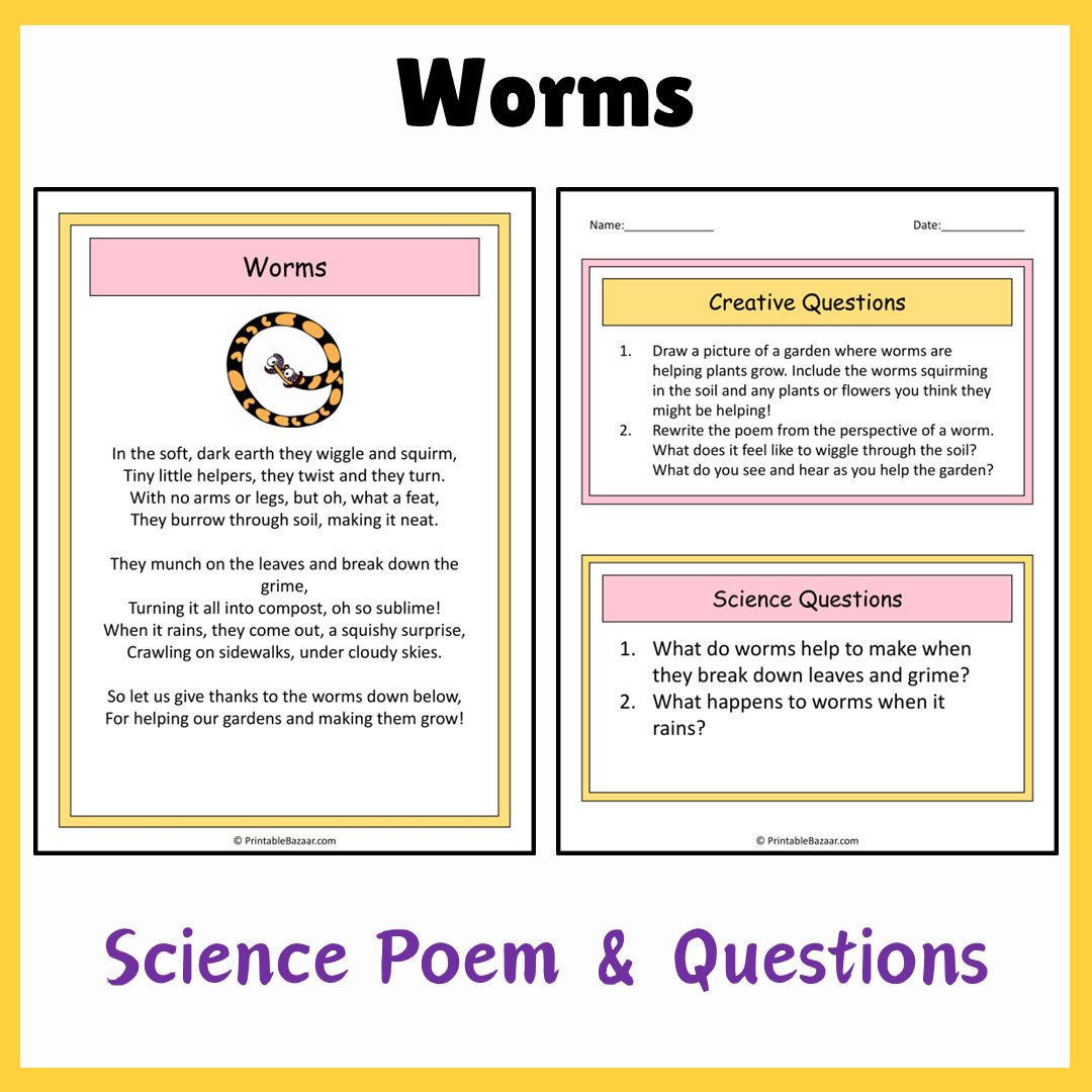 Worms | Science Poem Reading Comprehension Activity