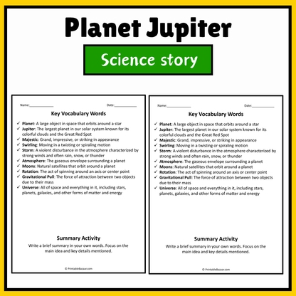 Planet Jupiter | Science Story Reading Comprehension Activity