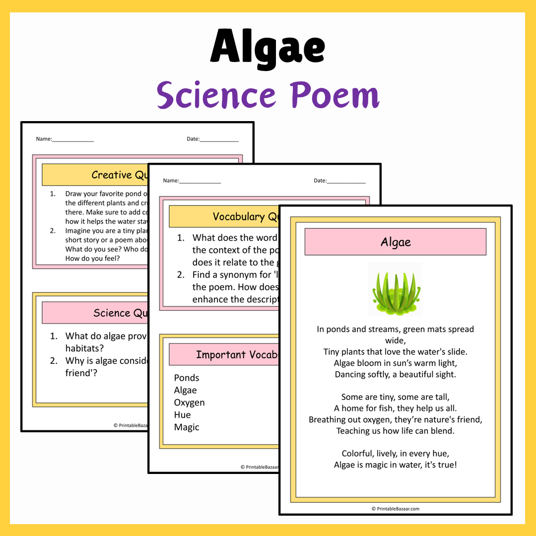 Algae | Science Poem Reading Comprehension Activity