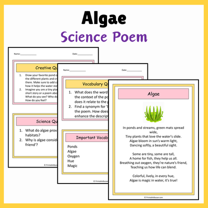 Algae | Science Poem Reading Comprehension Activity