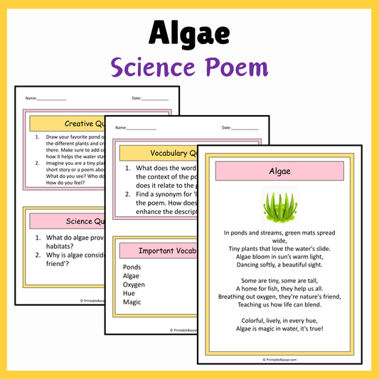 Algae | Science Poem Reading Comprehension Activity