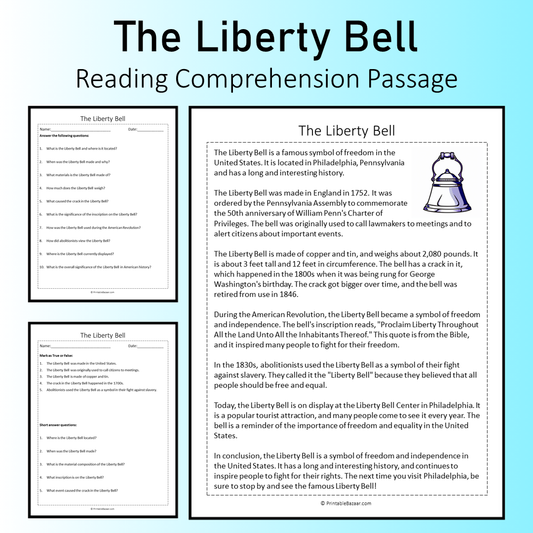 The Liberty Bell | Reading Comprehension Passage Printable Worksheet