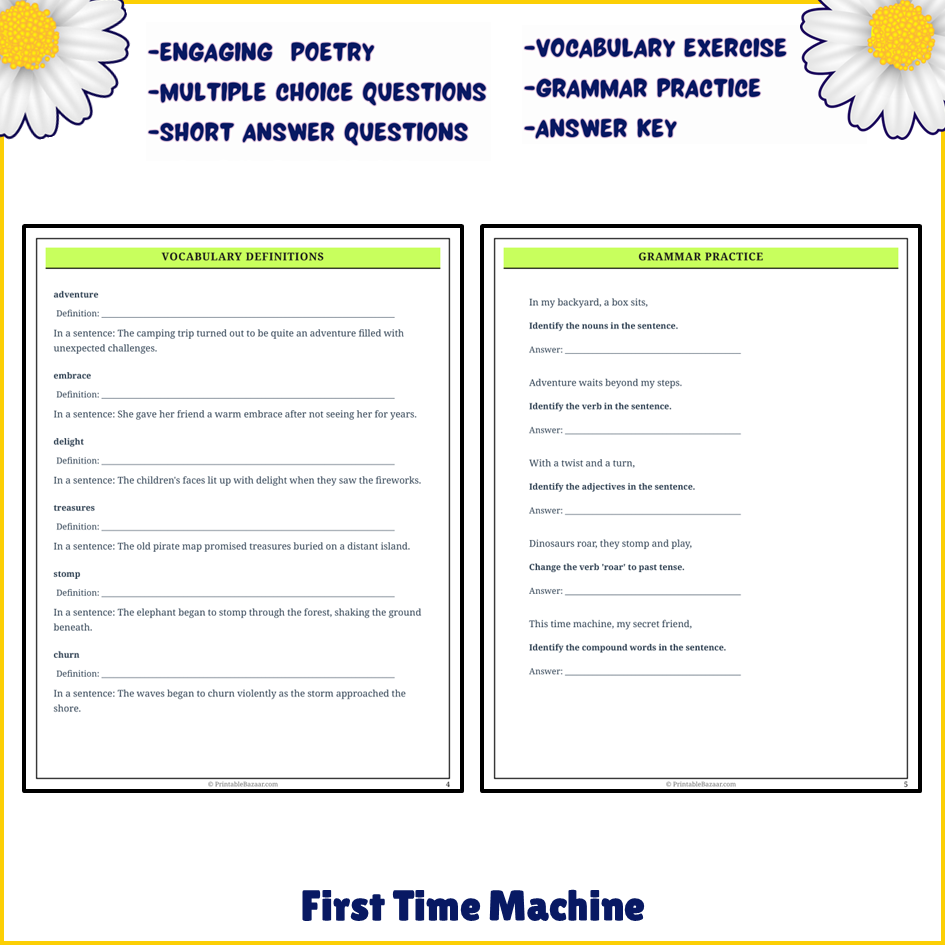 First Time Machine | Poem Grammar Worksheet Printable Activity