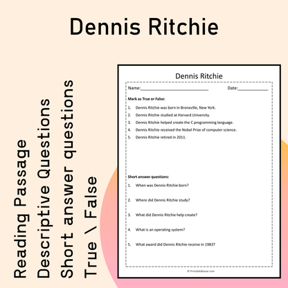 Dennis Ritchie | Reading Comprehension Passage Printable Activity