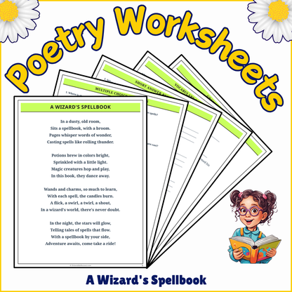 A Wizard's Spellbook | Poem Grammar Worksheet Printable Activity