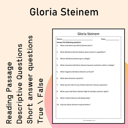 Gloria Steinem | Reading Comprehension Passage Printable Activity
