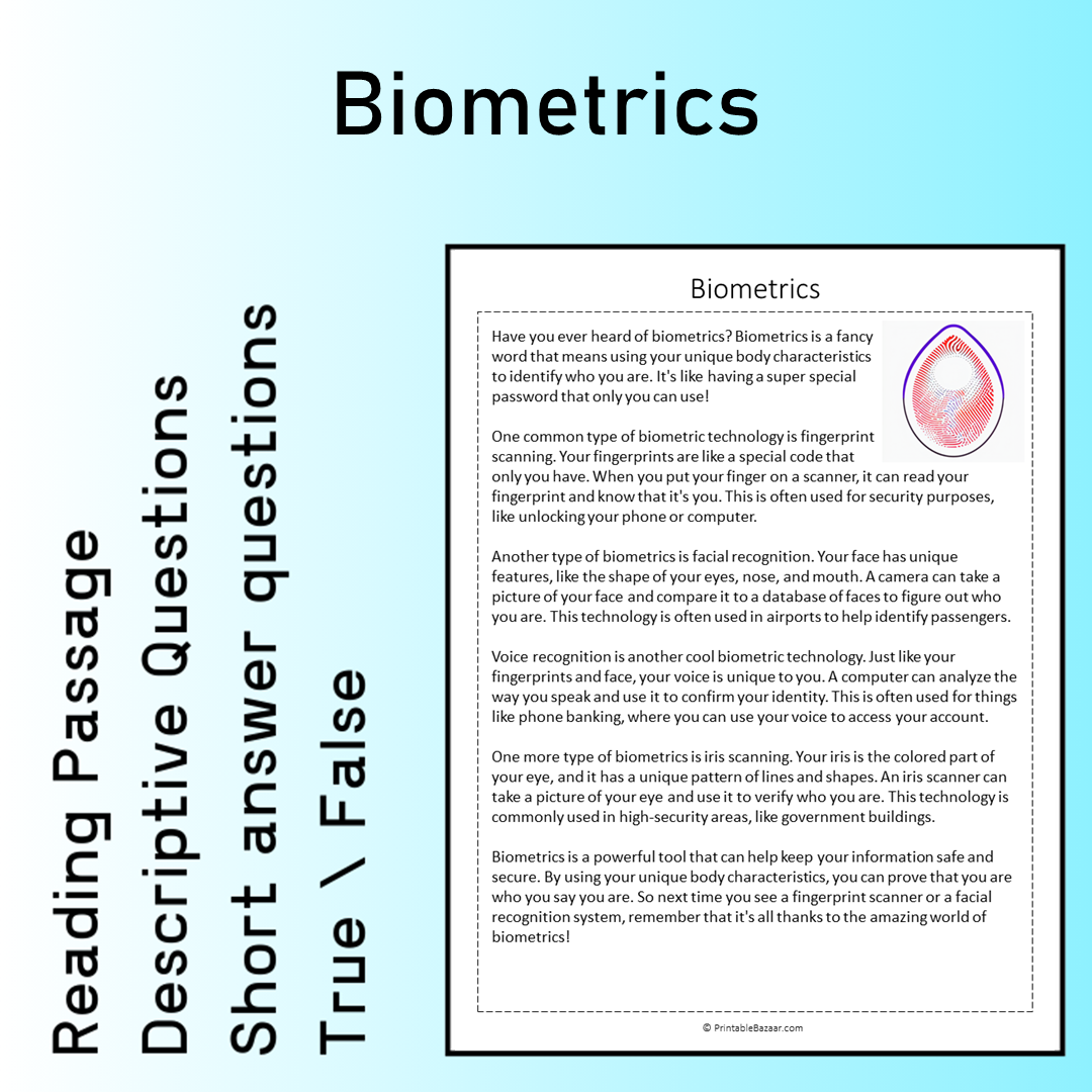 Biometrics | Reading Comprehension Passage Printable Worksheet