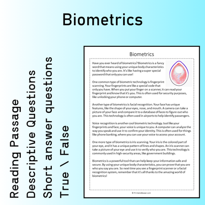 Biometrics | Reading Comprehension Passage Printable Worksheet