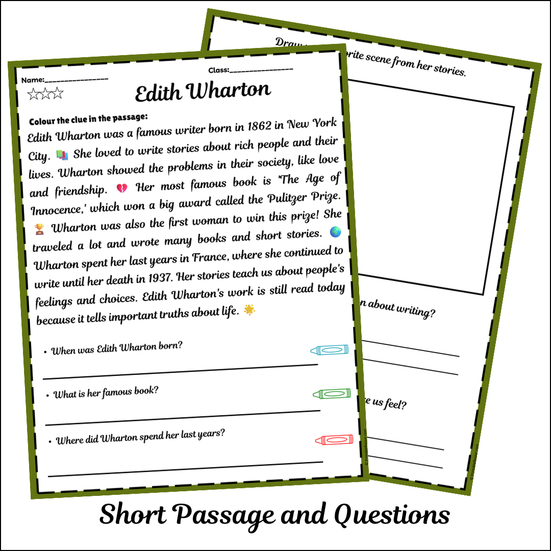 Edith Wharton | Short Reading Comprehension Creative Worksheet