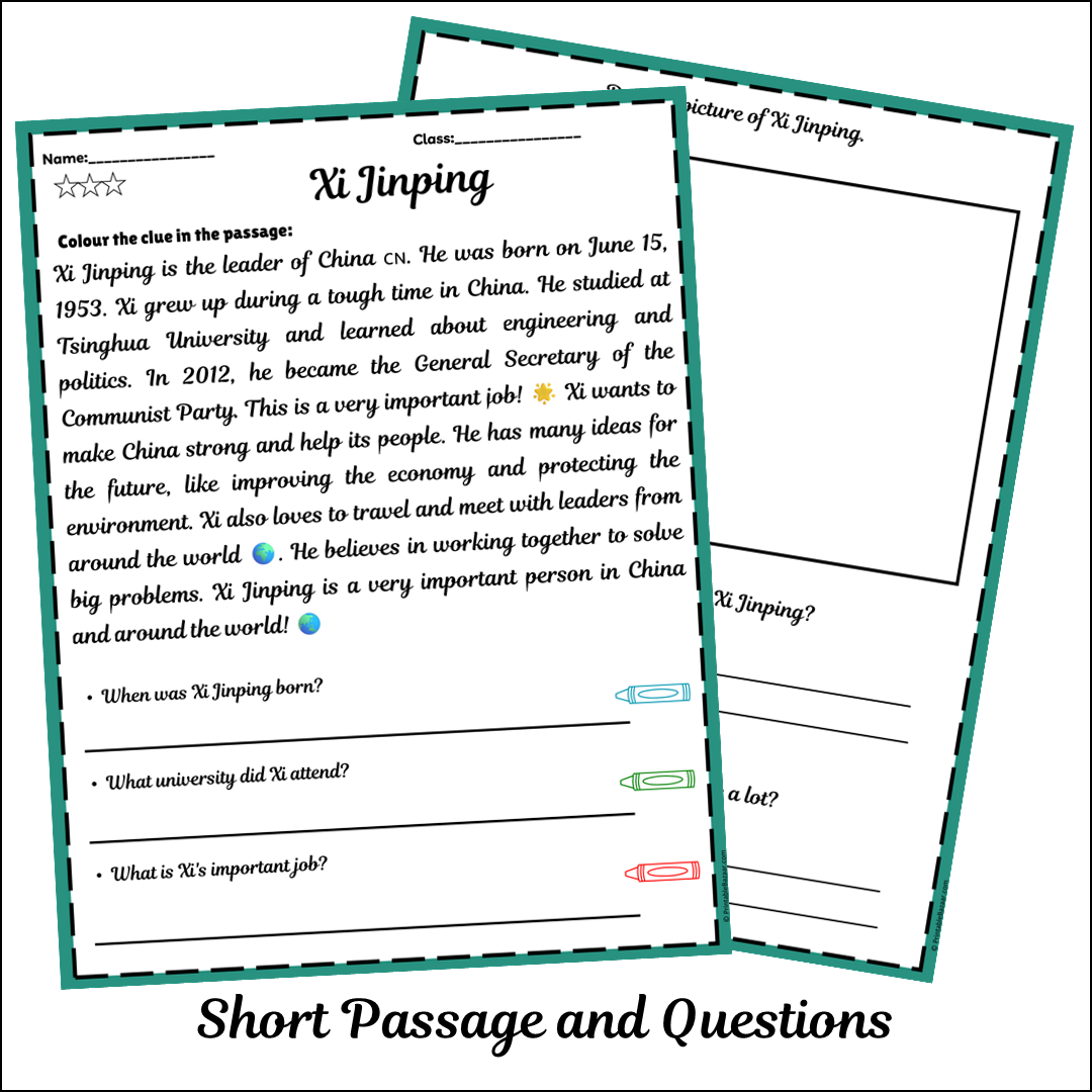 Xi Jinping | Short Reading Comprehension Creative Worksheet