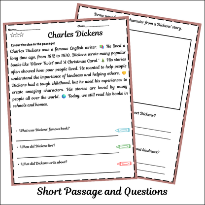 Charles Dickens | Short Reading Comprehension Creative Worksheet