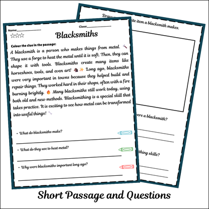 Blacksmiths | Short Reading Comprehension Creative Worksheet