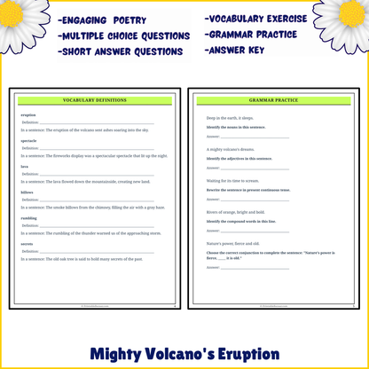 Mighty Volcano's Eruption | Poem Grammar Worksheet Printable Activity