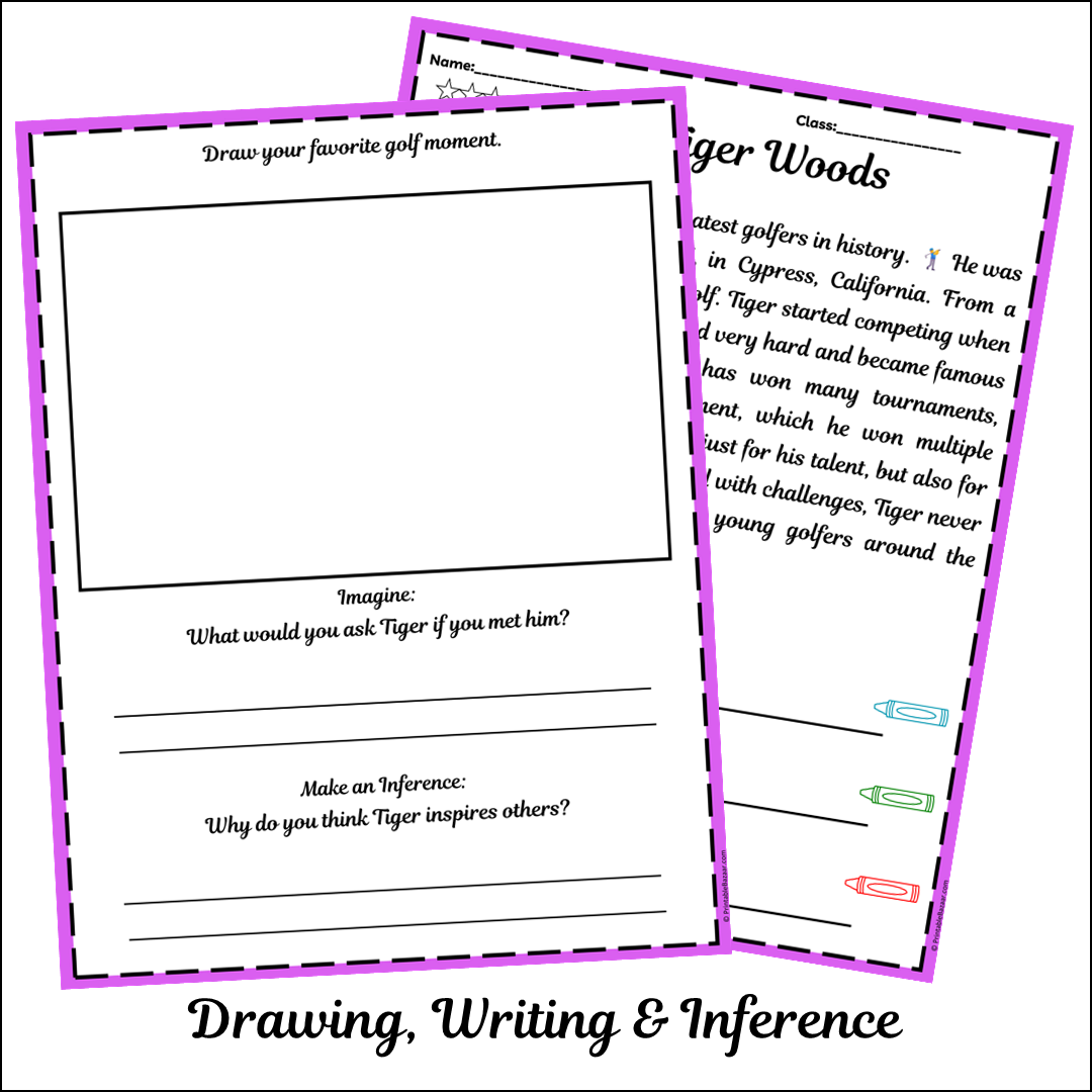 Tiger Woods | Short Reading Comprehension Creative Worksheet