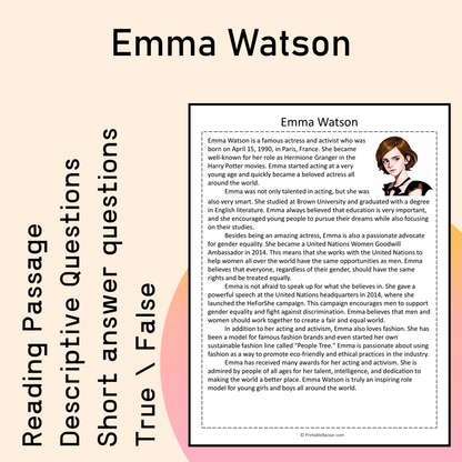 Emma Watson | Reading Comprehension Passage Printable Activity