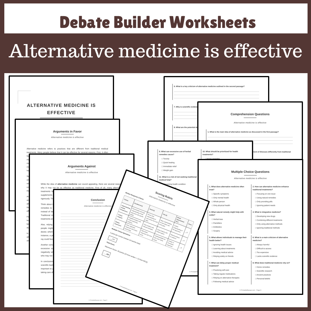Alternative medicine is effective | Favour and Against Worksheet Printable Activity