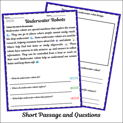 Underwater Robots | Short Reading Comprehension Creative Worksheet