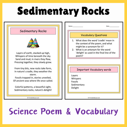 Sedimentary Rocks | Science Poem Reading Comprehension Activity