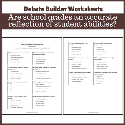 Are school grades an accurate reflection of student abilities? | Favour and Against Worksheet Printable Activity
