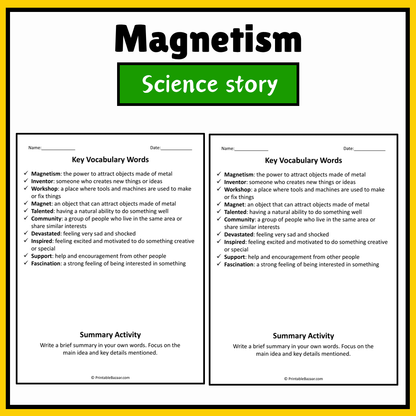 Magnetism | Science Story Reading Comprehension Activity
