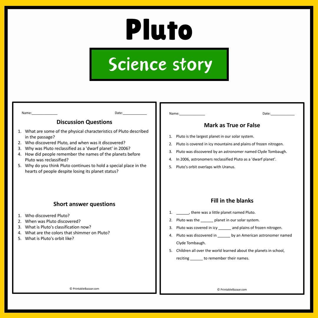 Pluto | Science Story Reading Comprehension Activity