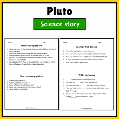 Pluto | Science Story Reading Comprehension Activity