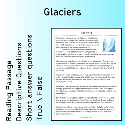 Glaciers | Reading Comprehension Passage Printable Worksheet