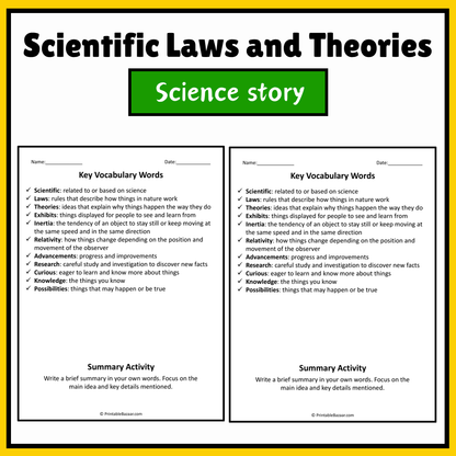 Scientific Laws and Theories | Science Story Reading Comprehension Activity