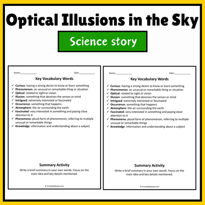 Optical Illusions in the Sky | Science Story Reading Comprehension Activity