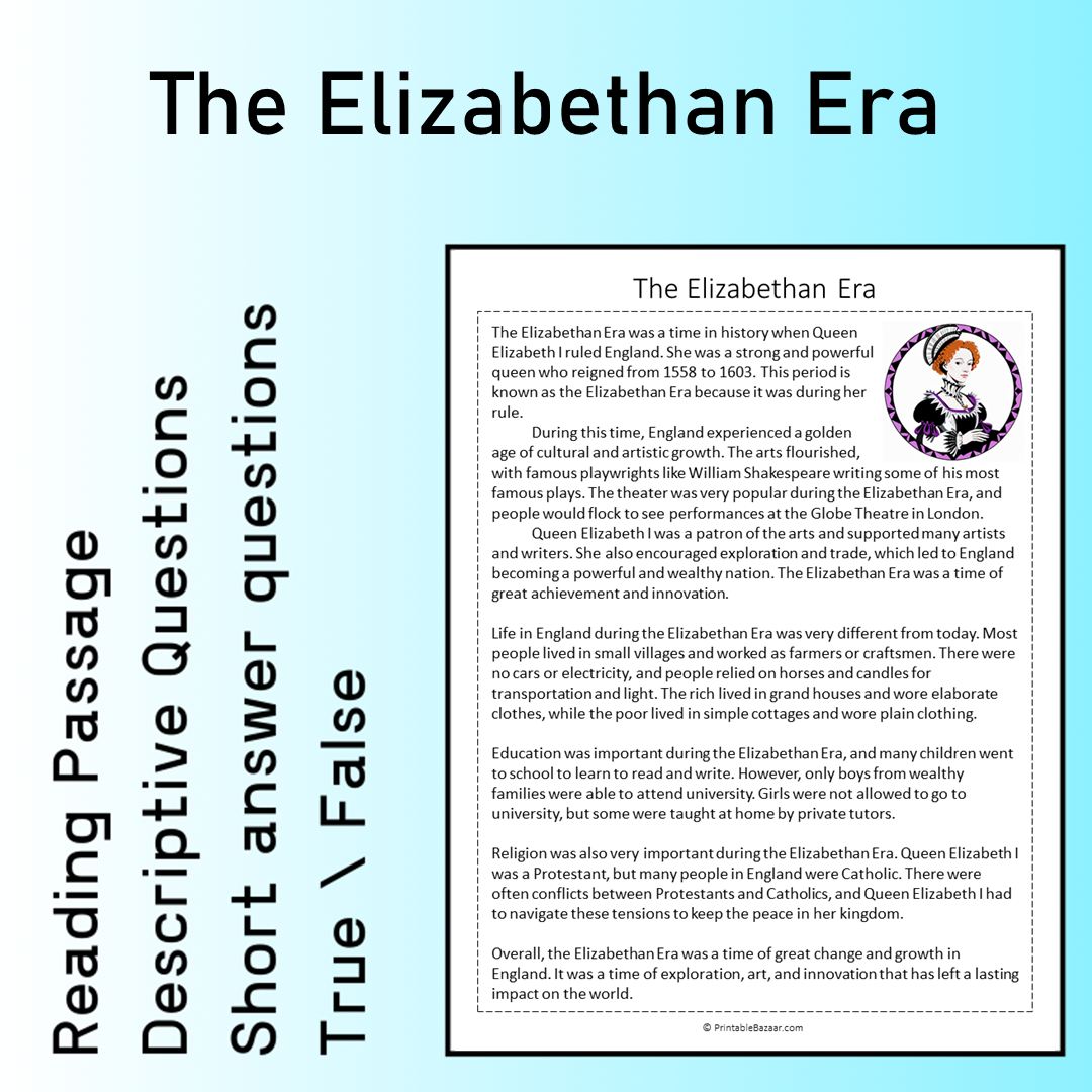 The Elizabethan Era | Reading Comprehension Passage Printable Worksheet