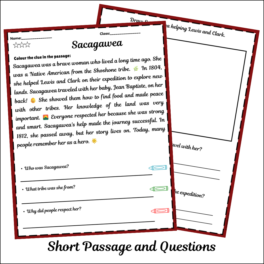 Sacagawea | Short Reading Comprehension Creative Worksheet
