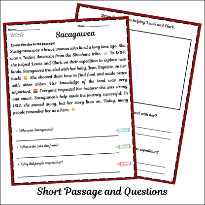 Sacagawea | Short Reading Comprehension Creative Worksheet