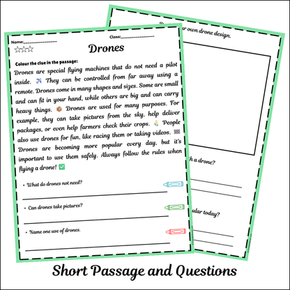Drones | Short Reading Comprehension Creative Worksheet