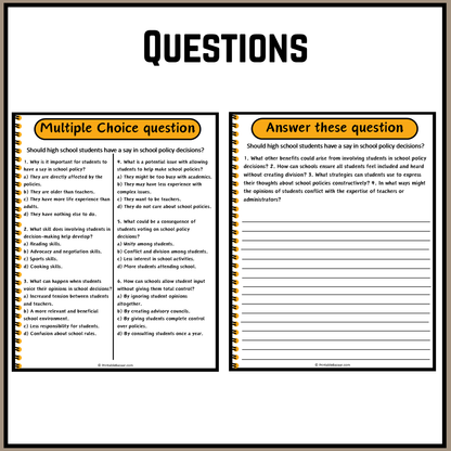 Should high school students have a say in school policy decisions? | Debate Case Study Worksheet